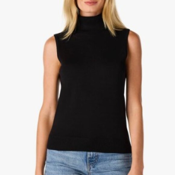 Cable & Gauge Black Sleeveless Turtleneck Knit Top, Size M, Ribbed Pullover - Picture 2 of 6